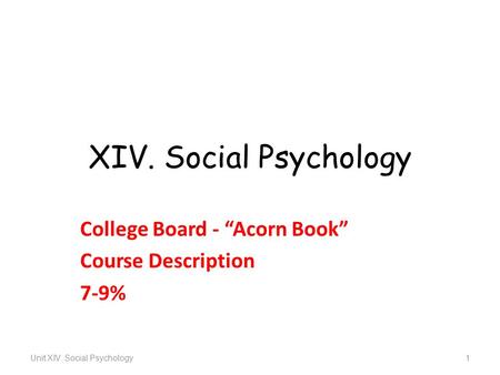 XIV. Social Psychology College Board - “Acorn Book” Course Description 7-9% Unit XIV. Social Psychology1.