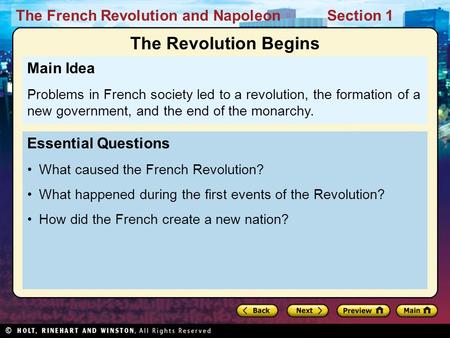 The Revolution Begins Main Idea Essential Questions