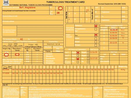 Extrapulmonary Site 2 :_____________________ TUBERCULOSIS TREATMENT CARD BOTSWANA NATIONAL TUBERCULOSIS PROGRAMME Date RegisteredIN ToOUT RegisteredIN.