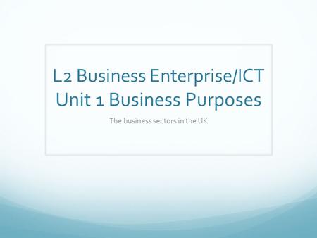L2 Business Enterprise/ICT Unit 1 Business Purposes
