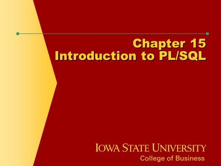 Chapter 15 Introduction to PL/SQL. Chapter Objectives  Explain the benefits of using PL/SQL blocks versus several SQL statements  Identify the sections.