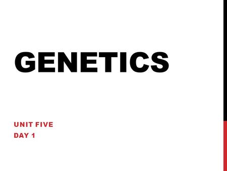 GENETICS UNIT FIVE DAY 1. OPENER If you did your Spring Break Genetics Review HW, take it out and raise your hand in the NEXT 30 SECONDS.