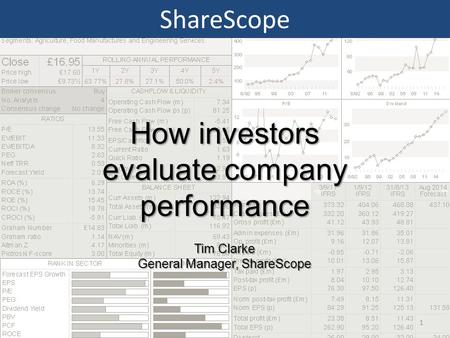 1 ShareScope How investors evaluate company performance Tim Clarke General Manager, ShareScope.