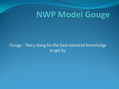 Gouge – Navy slang for the bare essential knowledge to get by.