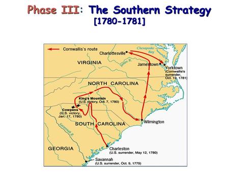 Phase III: The Southern Strategy [1780-1781]. Military Strategies in the South Good General Nathanial Greene. Guerilla tactics  you don’t have to win.