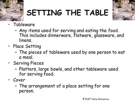 SETTING THE TABLE Tableware
