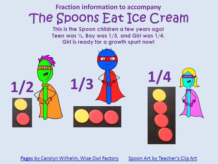 Fraction information to accompany The Spoons Eat Ice Cream This is the Spoon children a few years ago! Teen was ½, Boy was 1/3, and Girl was 1/4. Girl.