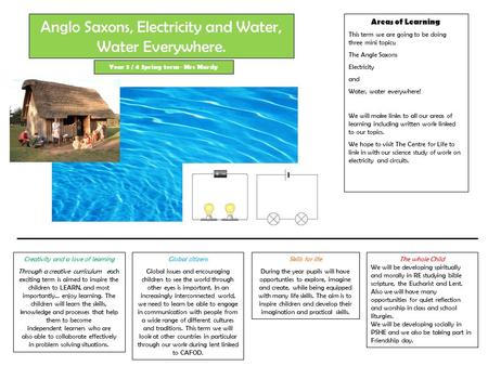 Areas of Learning This term we are going to be doing three mini topics; The Angle Saxons Electricity and Water, water everywhere! We will make links to.