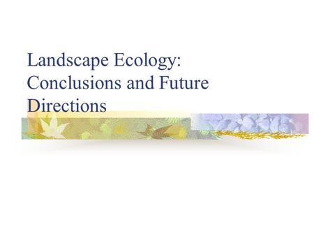 Landscape Ecology: Conclusions and Future Directions.