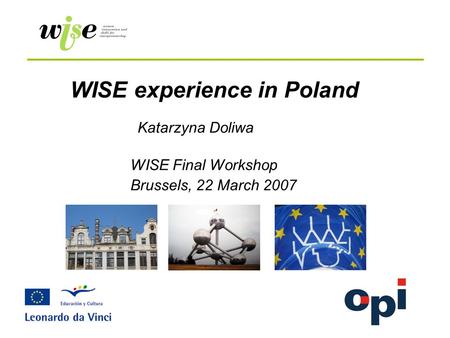 WISE experience in Poland WISE Final Workshop Brussels, 22 March 2007 Katarzyna Doliwa.