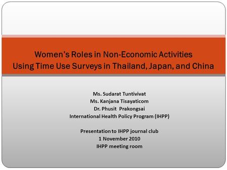 Women’s Roles in Non-Economic Activities