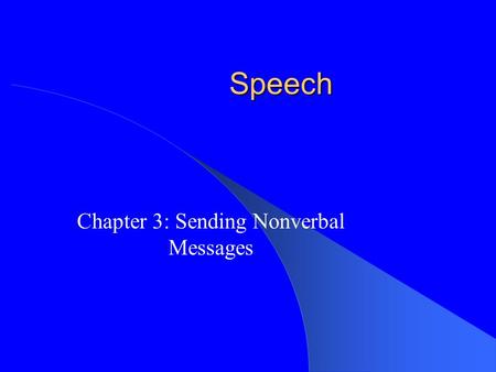 Speech Chapter 3: Sending Nonverbal Messages. Nonverbal Communication Any form of communication that doesn’t use words. – Body language – Appearance –