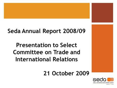 Seda Annual Report 2008/09 Presentation to Select Committee on Trade and International Relations 21 October 2009.