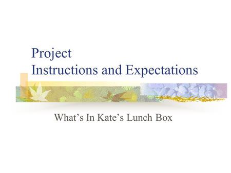 Project Instructions and Expectations What’s In Kate’s Lunch Box.