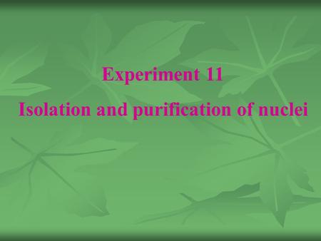 Experiment 11 Isolation and purification of nuclei.