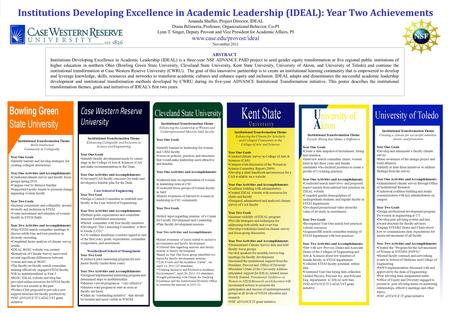 Institutions Developing Excellence in Academic Leadership (IDEAL): Year Two Achievements Amanda Shaffer, Project Director, IDEAL Diana Bilimoria, Professor,