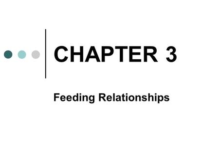 CHAPTER 3 Feeding Relationships. LEVELS OF ORGANIZATION REVIEW SPECIES POPULATIONS COMMUNITIES ECOSYSTEMS BIOME BIOSPHERE.