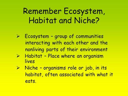 Remember Ecosystem, Habitat and Niche?