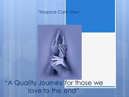 “A Quality Journey for those we love to the end” “Hospice Care Now”