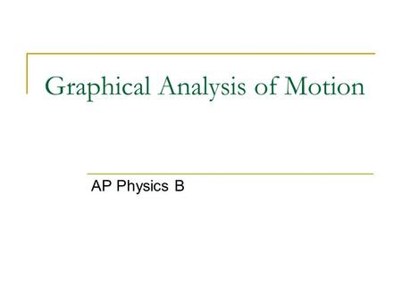 Graphical Analysis of Motion AP Physics B. Slope – A basic graph model A basic model for understanding graphs in physics is SLOPE. Using the model - Look.