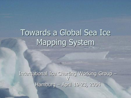 Towards a Global Sea Ice Mapping System International Ice Charting Working Group – V Hamburg – April 19-23, 2004.