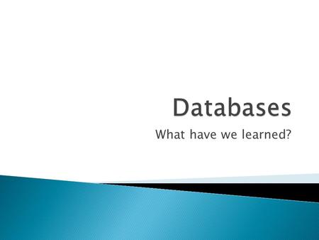 What have we learned?. What is a database? An organized collection of related data.