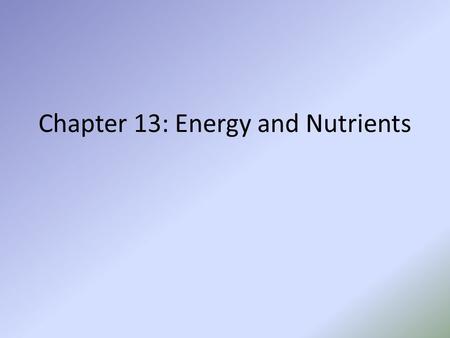 Chapter 13: Energy and Nutrients. Ecology→ the scientific study of interactions between different kinds of living things and between living things and.