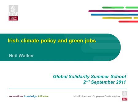 Irish climate policy and green jobs Neil Walker Global Solidarity Summer School 2 nd September 2011.