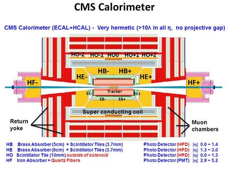 CMS Calorimeter HB- HB+ HE- HE+ HF- HF+ HO-2 HO-1 HO0 HO+1 HO+2