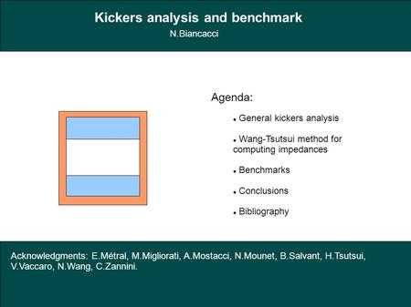 Agenda: General kickers analysis Wang-Tsutsui method for computing impedances Benchmarks Conclusions Bibliography Acknowledgments: E.Métral, M.Migliorati,