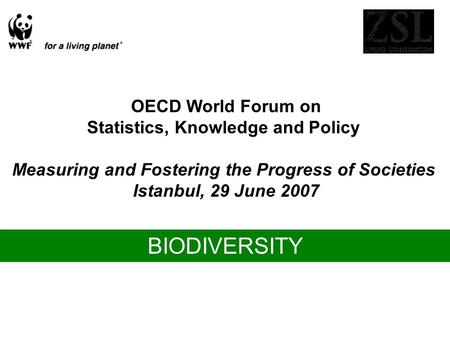 OECD World Forum on Statistics, Knowledge and Policy Measuring and Fostering the Progress of Societies Istanbul, 29 June 2007 BIODIVERSITY.