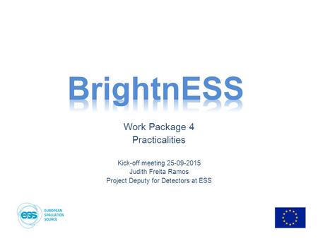 Work Package 4 Practicalities Kick-off meeting 25-09-2015 Judith Freita Ramos Project Deputy for Detectors at ESS.