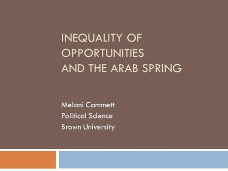 INEQUALITY OF OPPORTUNITIES AND THE ARAB SPRING Melani Cammett Political Science Brown University.