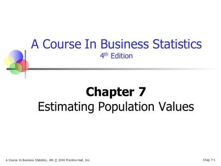 Chap 7-1 A Course In Business Statistics, 4th © 2006 Prentice-Hall, Inc. A Course In Business Statistics 4 th Edition Chapter 7 Estimating Population Values.