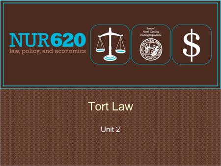 Unit 2 Tort Law. Negligence  Conduct lacking in due care  Carelessness  Deviation from standard of care that a reasonable person would use in a particular.