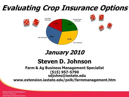 January 2010 Steven D. Johnson Farm & Ag Business Management Specialist (515) 957-5790