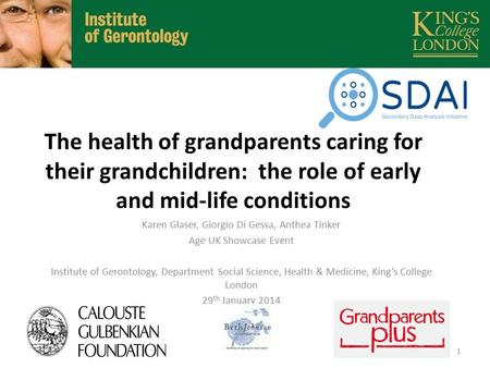 The health of grandparents caring for their grandchildren: the role of early and mid-life conditions Karen Glaser, Giorgio Di Gessa, Anthea Tinker Age.