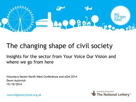 The changing shape of civil society Insights for the sector from Your Voice Our Vision and where we go from here Voluntary Sector North West Conference.