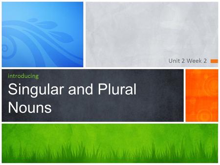 Unit 2 Week 2 introducing Singular and Plural Nouns.