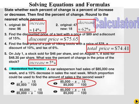 Math Pacing Solving Equations and Formulas. Some equations such as the one on the previous slide contain more than one variable. At times, you will.