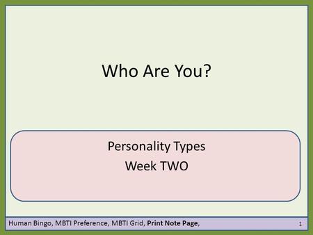 Personality Types Week TWO