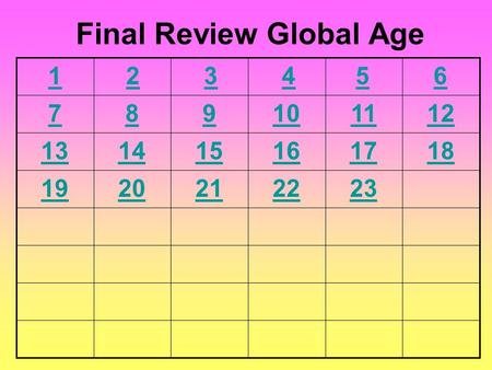 6 789101112 131415161718 1920212223 Final Review Global Age 54321.