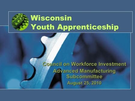 Wisconsin Youth Apprenticeship Council on Workforce Investment Advanced Manufacturing Subcommittee August 25, 2010.