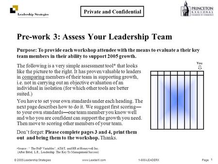© 2005 Leadership Strategies www.LeaderX.com 1-800-LEADERX Page 1 Pre-work 3: Assess Your Leadership Team Private and Confidential The following is a very.