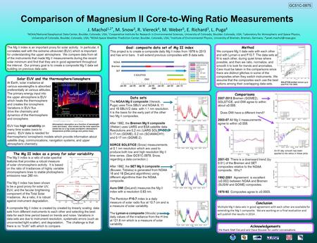 Comparison of Magnesium II Core-to-Wing Ratio Measurements J. Machol 1,2*, M. Snow 3, R. Viereck 4, M. Weber 5, E. Richard 3, L. Puga 4 1 NOAA/National.