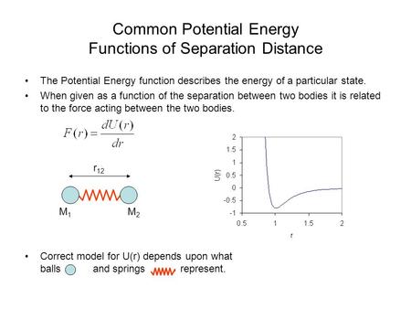 Common Potential Energy Functions of Separation Distance The Potential Energy function describes the energy of a particular state. When given as a function.