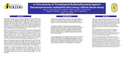 In Vitro Activity of Trimethoprim/Sulfamethoxazole Against Stenotrophomonas maltophilia (Sm) Using a Whole Blood Assay Sandy J. Close, Pharm.D. and Steven.