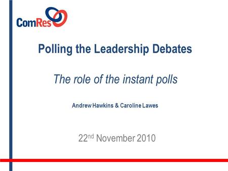 Polling the Leadership Debates The role of the instant polls Andrew Hawkins & Caroline Lawes 22 nd November 2010.