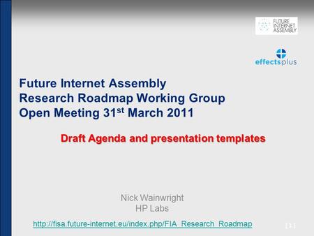 [1] Future Internet Assembly Research Roadmap Working Group Open Meeting 31 st March 2011 Draft Agenda and presentation templates