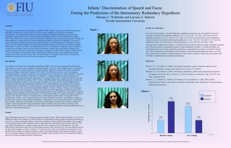 Infants’ Discrimination of Speech and Faces: Testing the Predictions of the Intersensory Redundacy Hypothesis Mariana C. Wehrhahn and Lorraine E. Bahrick.
